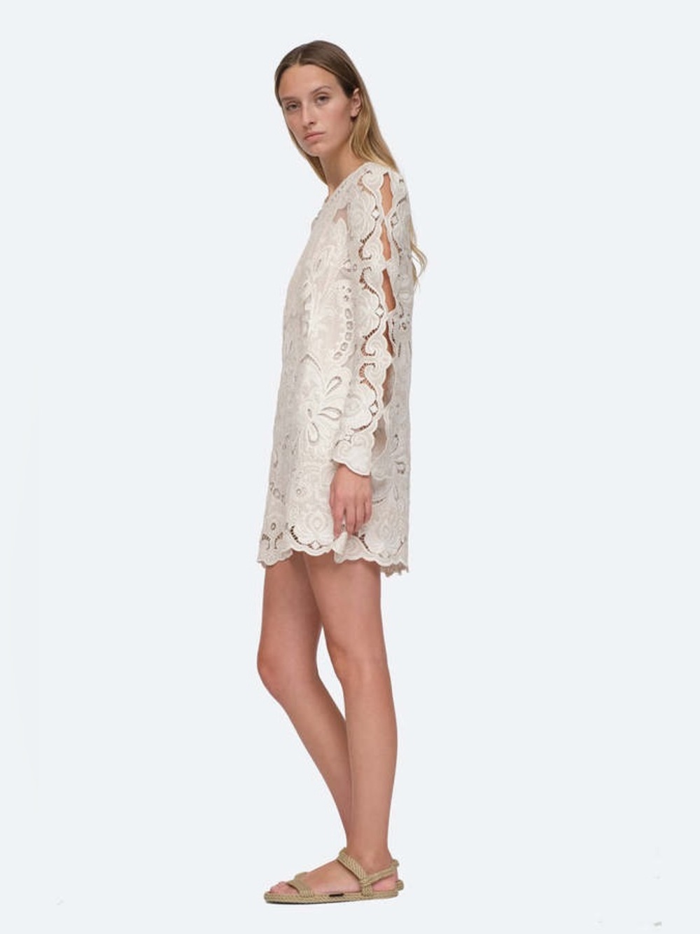 Sea New York White Cream Lace Long-Sleeve Lysa Embroidered Mini Dress - Picture 7 of 16
